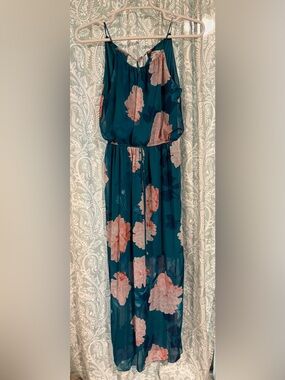 Sweet Storm Teal Maxi Dress with Pink Floral Print